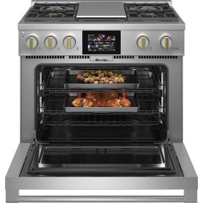 36" Monogram 5.75 Cu. Ft. Dual-Fuel Professional Range With 4 Burners and Griddle - ZDP364NDTSS