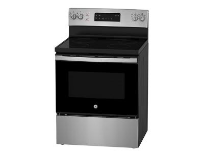 30"  GE 5.0 Cu. Ft. Freestanding Electric Self Cleaning Range with Hi - Lo Broil Dual Bake Element and Storage Drawer - JCB630SVSS