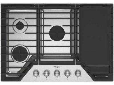 30" Whirlpool Gas Cooktop with 2-in-1 Hinged Grate to Griddle - WCGK7530PS