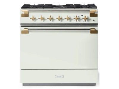 36" AGA Elise Series Freestanding Dual Fuel Range with Antique Brass Trim - AEL361DFABWHT