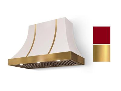 48" AGA Cascade Concave Wall Mount Hood with Piccadilly Red and Brushed Brass Trim - AH4830CAC-PCR-BB