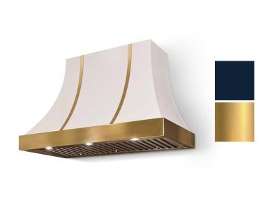 48" AGA Cascade Concave Wall Mount Hood with Indigo and Brushed Brass Trim - AH4830CAC-IND-BB