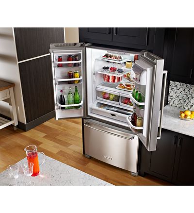 36" KitchenAid 25 Cu. Ft. Standard Depth French Door Refrigerator with Interior Dispense - KRFF305ESS