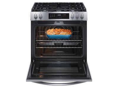 30" Frigidaire Front Control Freestanding Gas Range in Stainless Steel - FCFG3083AS