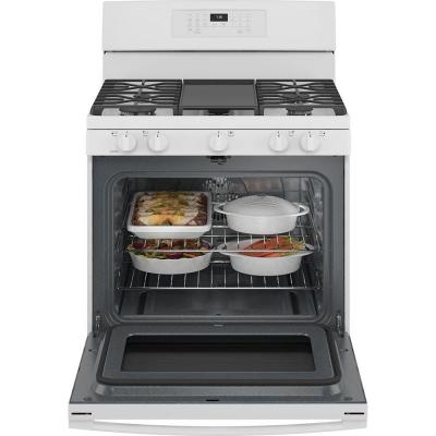 30" GE 5.0 Cu. Ft. Freestanding Gas Convection Range With No Preheat Air Fry In White - JCGB735DPWW